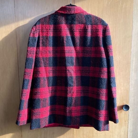 Vintage Red Wool Plaid Double-Breasted Holiday Blazer Union Made - M - Picture 6 of 10